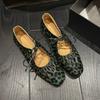 Leopard Square Toe Women Flat Sandals Marie Janes Shoes Woman Summer 2025 Trend Elegant Dress Comfort Soft Leather Zapatillas