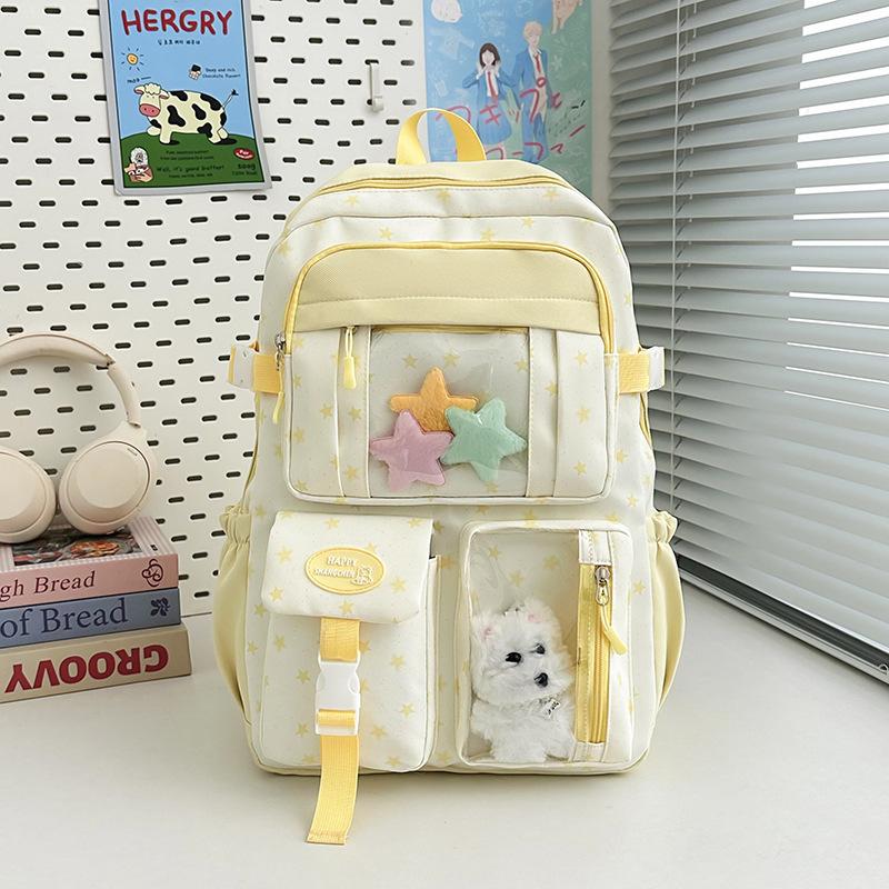 Schoolbag Japanese ins new high-value schoolbag sweet contrasting color splicing bar pain bag junior high school students lightweight backpack