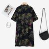 ZANZEA Women Casual Stand Collar Half Sleeve Loose Print Cotton Dress