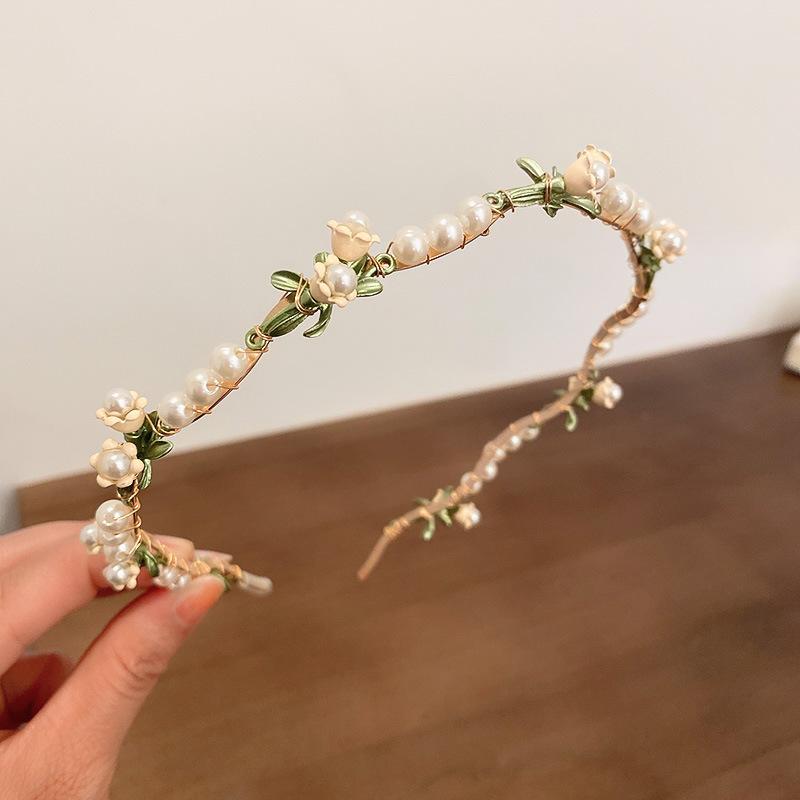 Pearls Headbands for Women Girls Bride Wedding Hairbands White Flower Tiaras and Crowns Korean Fashion Headdress Hair Jewelry