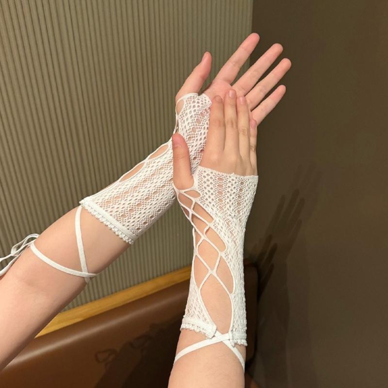 1pair Adjustable Long Arm Sleeves Women Hiphop Handsome Lace Wrist Covers for Cycling Running Hiking