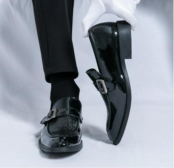 Men s Retro British Style Glossy Leather Loafers: Trendy Slip-On Wedding Shoes 40 чёрный