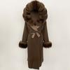 OFTBUY Winter Women Coat Real Natural Fox Fur Hooded Detachable Collar Double-faced Woolen Jacket Long Casual Elegant Overwears