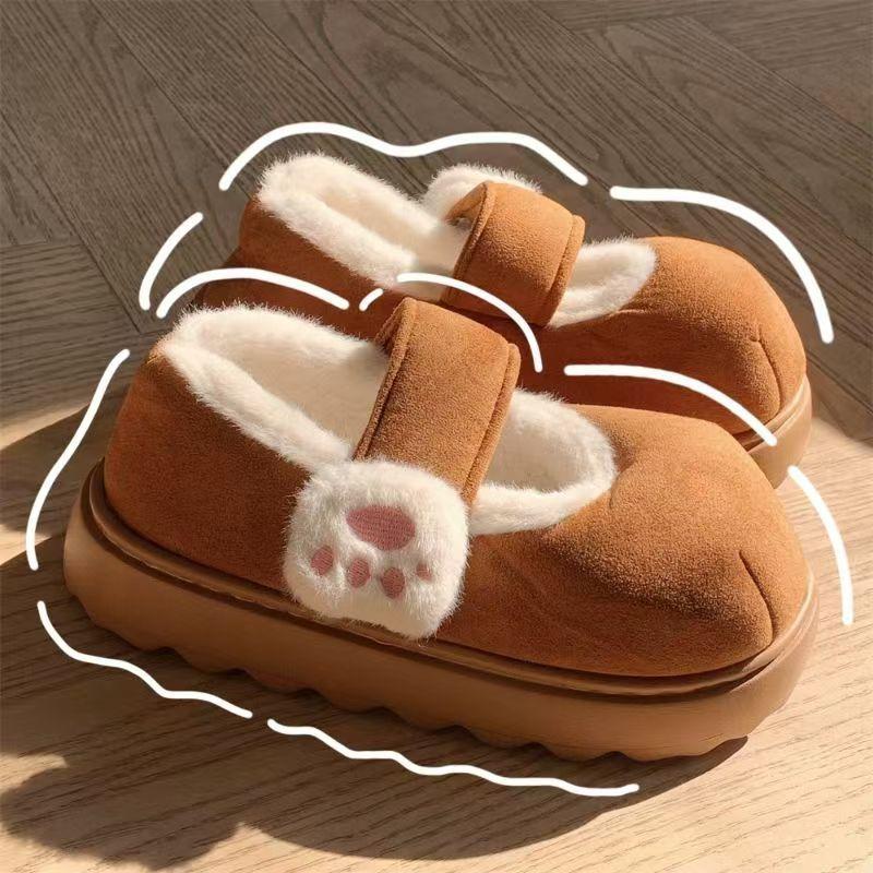 

Милые хлопковые туфли на липучке с кошачьими лапками для девочек, чтобы носить зимой, бархатные туфли на платформе для девочек, чтобы согревать их сердца, туфли-бини с круглым носком 40 коричневый