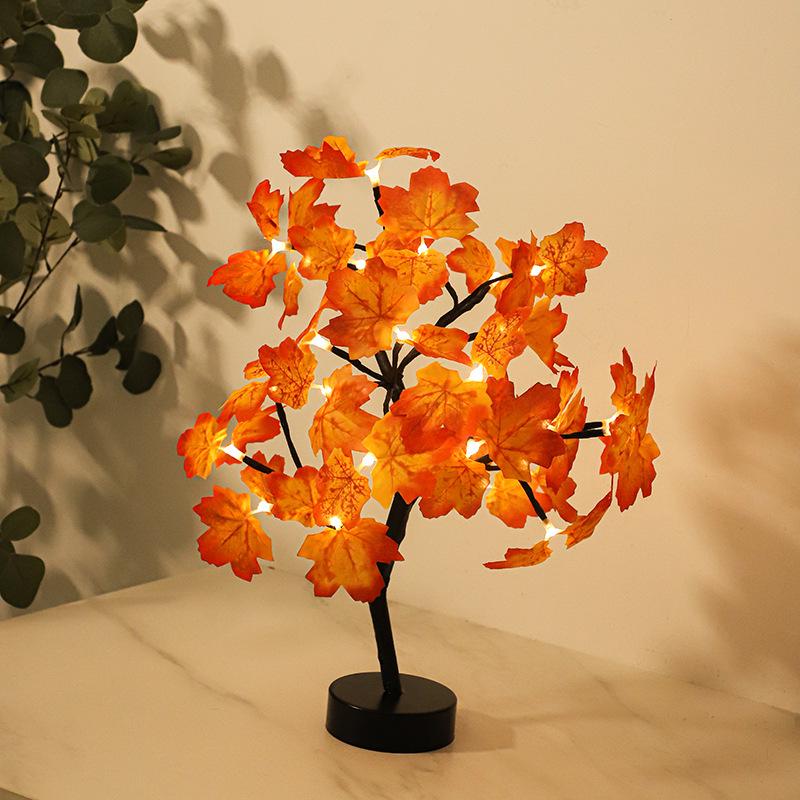 LED White Maple Leaf Tree Light - Decorative Night Light for Thanksgiving Atmosphere.