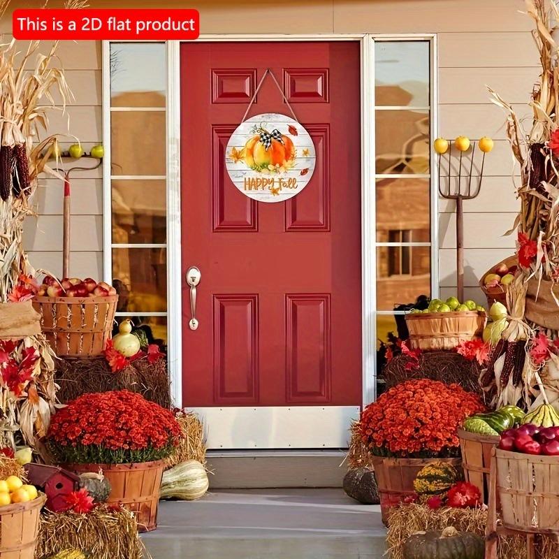 2d Flat 20*20cm, Autumn Home Decoration, Happy Autumn Pumpkin Wooden Circular Logo Creative Decoration Board, for Home, Office, Club Garden, Bar Decor