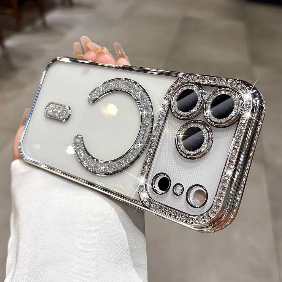 

For iPhone Air 17 Pro Max Luxury Girl s Phone Case For iPhone 16 15 14 13 12 Pro Max Bling Diamond Lens Film For Magsafe Cover iPhone 15 Plus