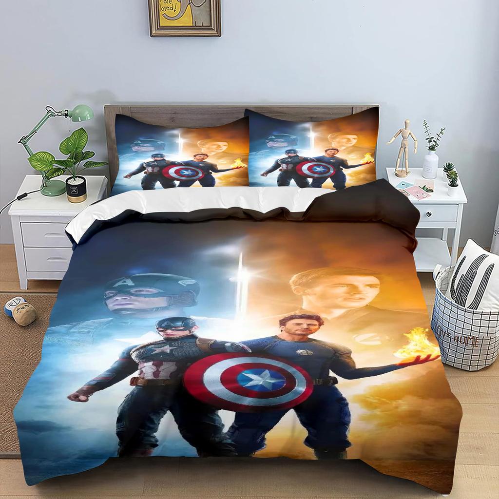 Anime Captain America Duvet Cover Set Kids Comforter Boys Bedding Children'S Bedding Set Quilt Cover Single Large King Size