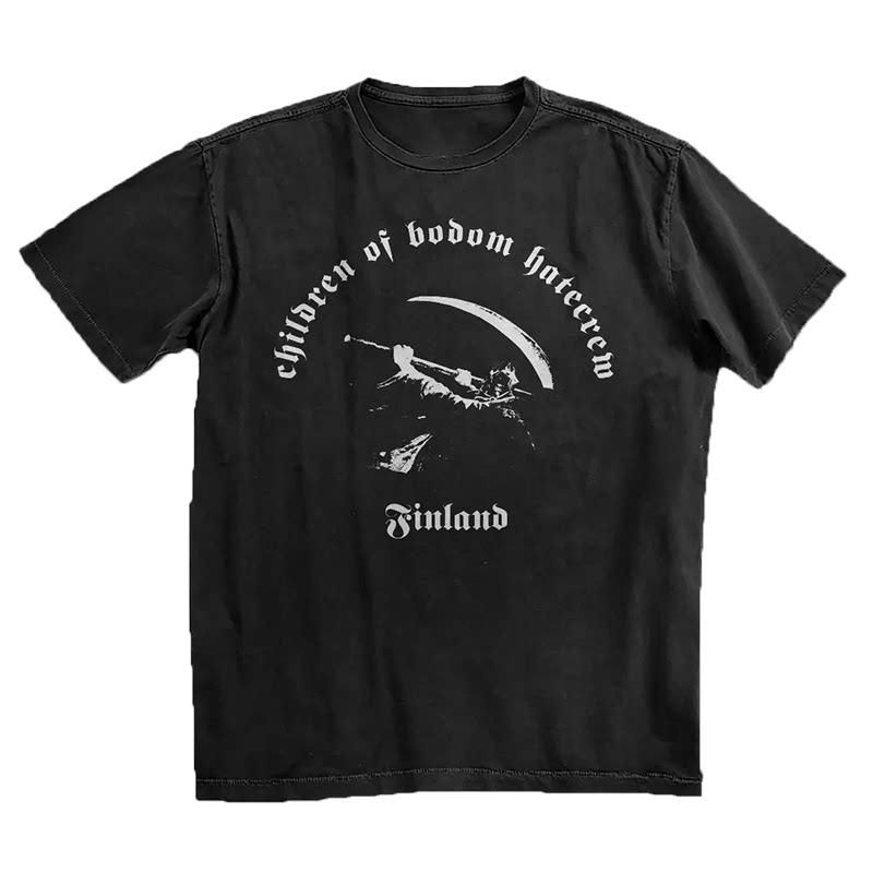 Hot Children of Bodom's Dark Metal Band "Death God" Print Short-Sleeved Cotton T-Shirt