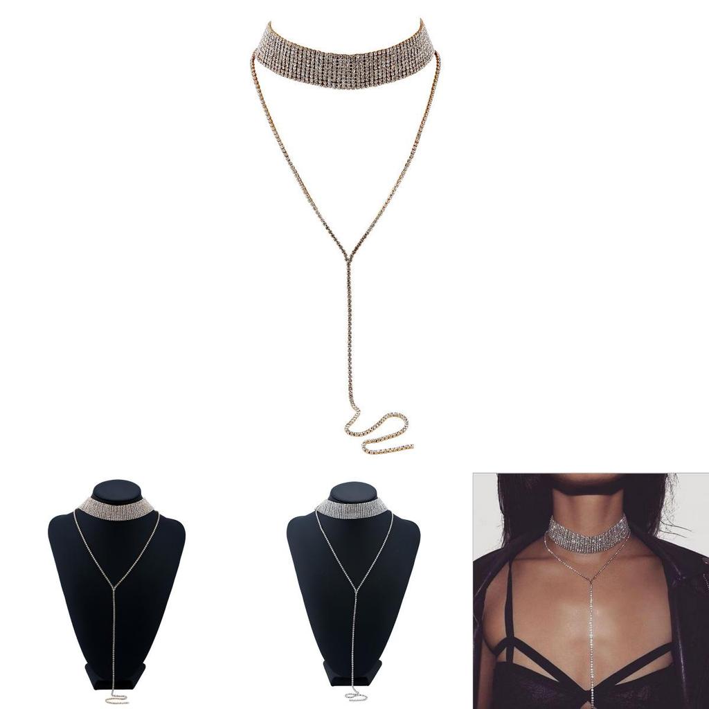 Fashionable Rhinestone Decoration Women Neck Necklace With Tassels For Casual And Evening Wear
