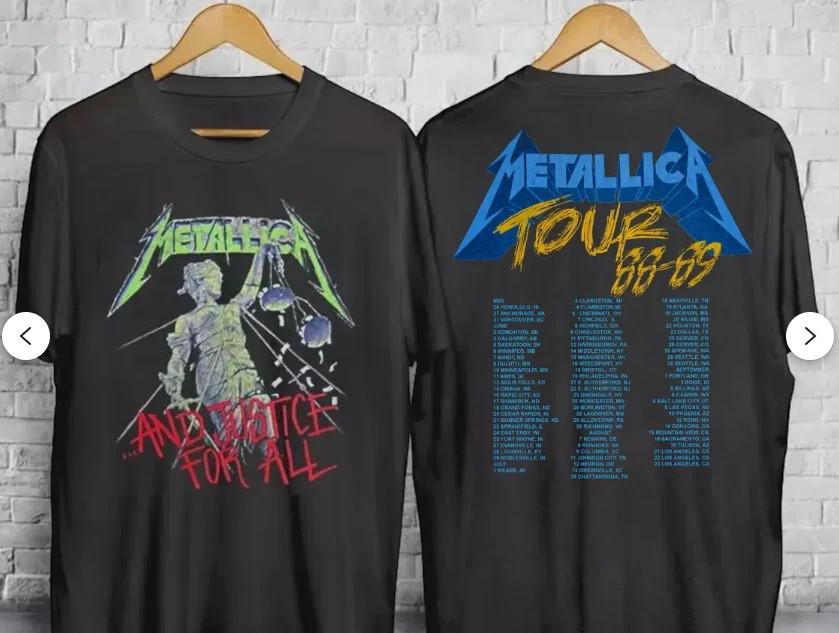 

Вінтажний Графічний Футболка Metallica And Justice For All Тур 1988 Унісекс XXXXL