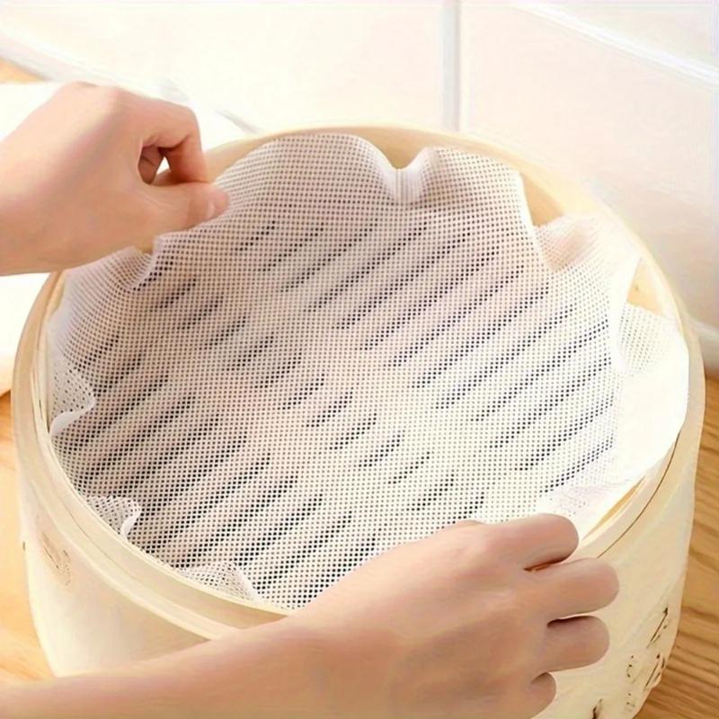 10PCS Non-stick Silicone Steamer Mesh Mat Reusable Round Bamboo Steamer Liner Kitchen Dim Sum Dumplings Buns Steamed Pad