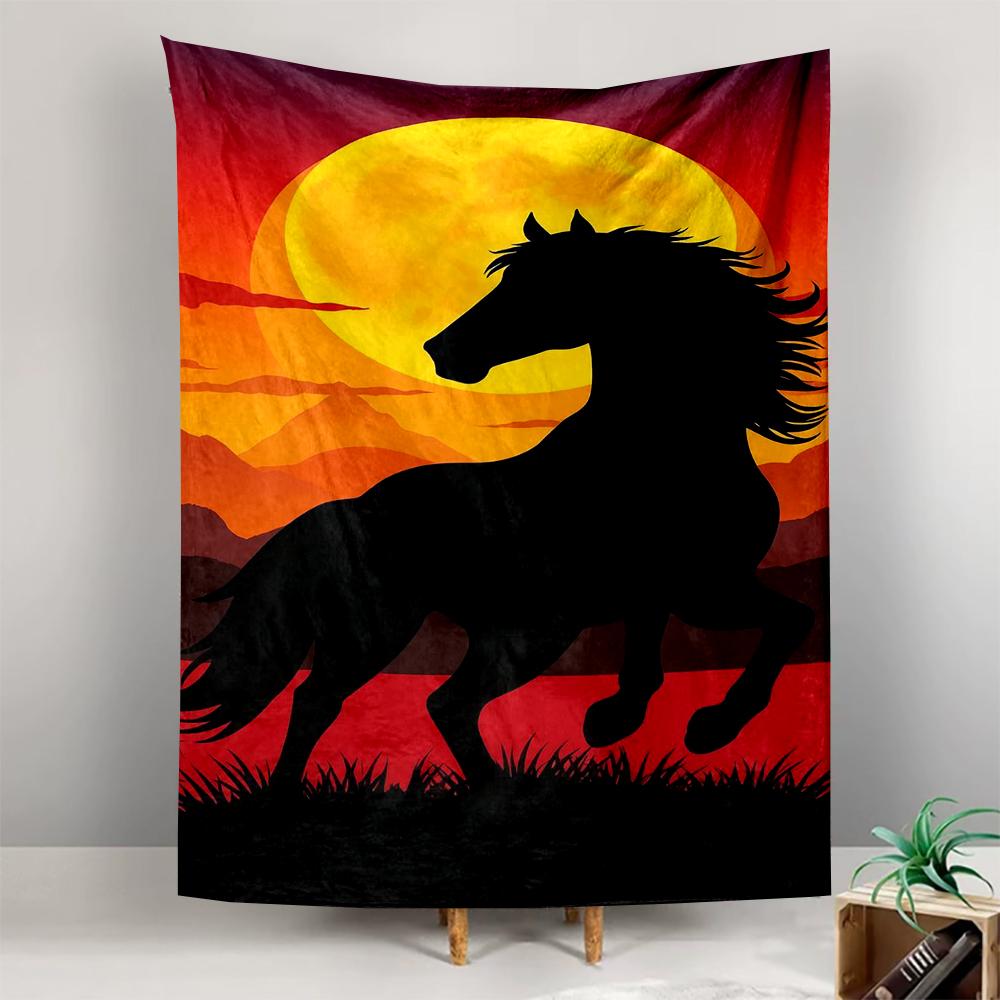 Galloping Horse Silhouette with Sunset Patterned tapestry for bedroom and living room home decor