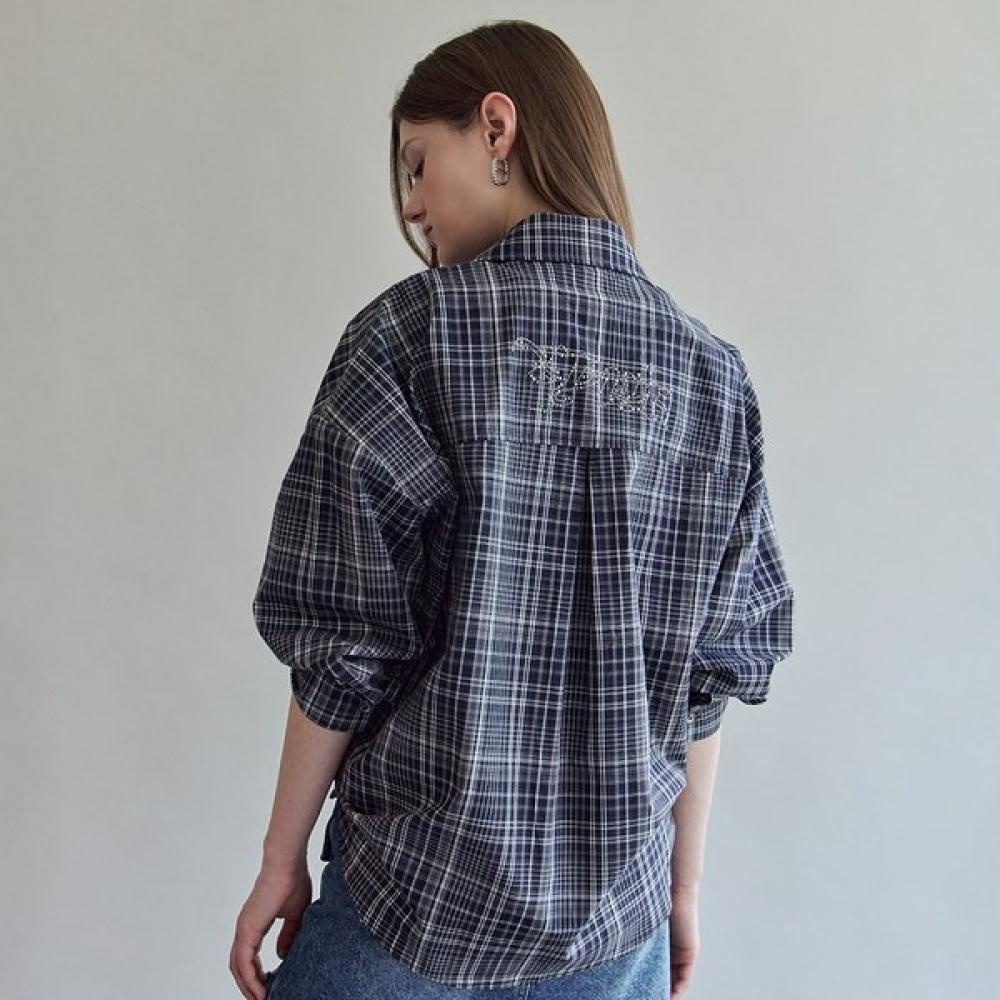 Maxza Metal Stud Lettering Check Loose Fit Shirt Zf05qb016nh