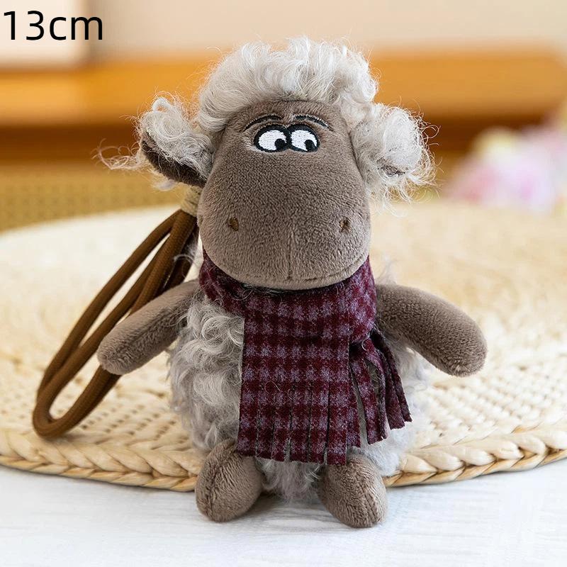 13Cm Cute Vintage Curly Sheep Plush Keychain Soft Handmade Plush Animal Pendant For Backpack Key Decoration Birthday Gift