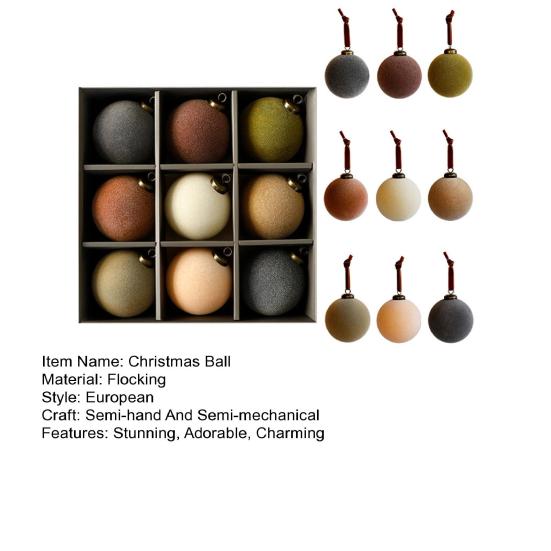 9 Pcs Velvet Christmas Balls 3.15inch Flocked Balls Xmas Tree Ornaments Shatterproof Plastic Balls Tree Hanging Decoration for Holiday Decor