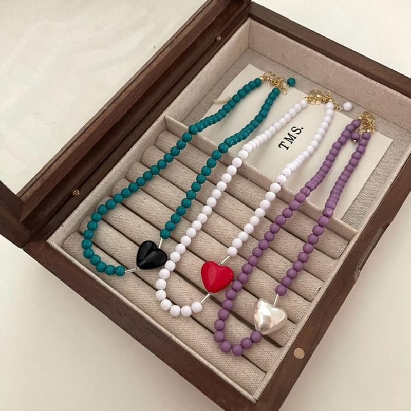 Cool Beaded Heart Choker Necklack Beaded Pendant Necklace Striking Beaded Collar Necklace Perfect Gift for Woman Girls