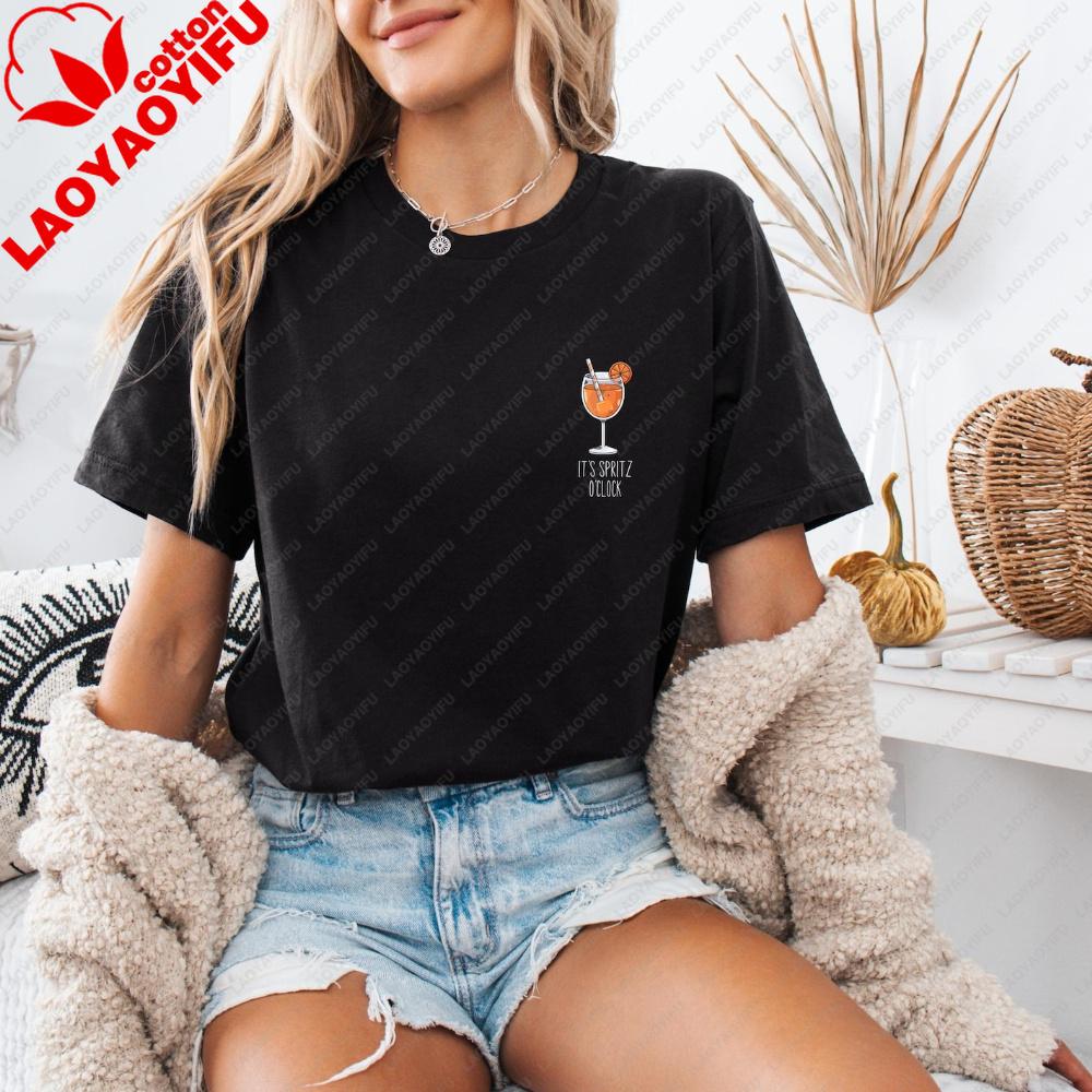 Unisex Casual White Tshirt Aperol Spritz Cocktail Print Short Sleeve Oneck Tee Summer Fashion Drinking Party Tops Y2k Gothic