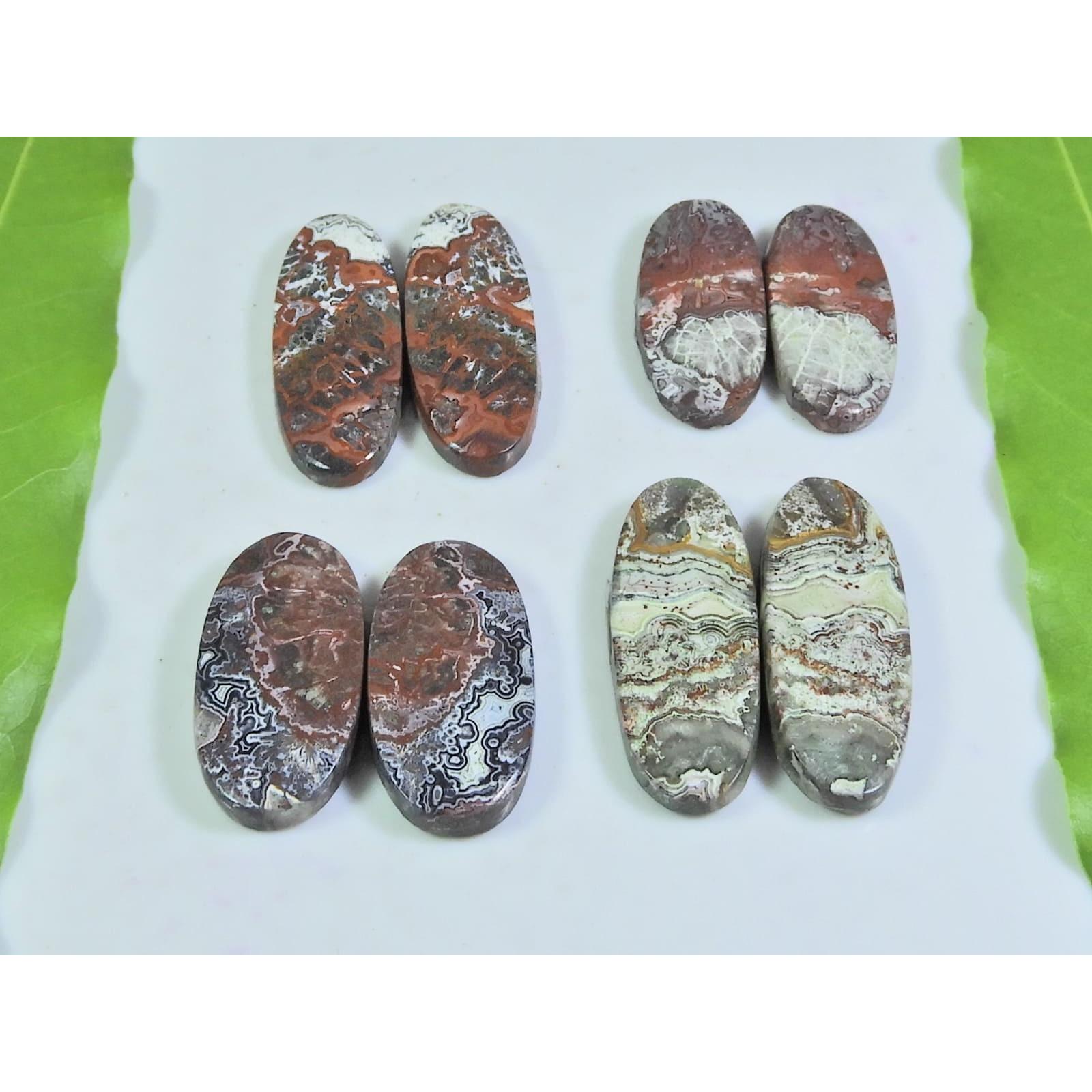 

81Cts. Натуральный агат «Сумасшедший кружевной» парный овальный кабошон драгоценный камень 4 шт. в лоте A-565