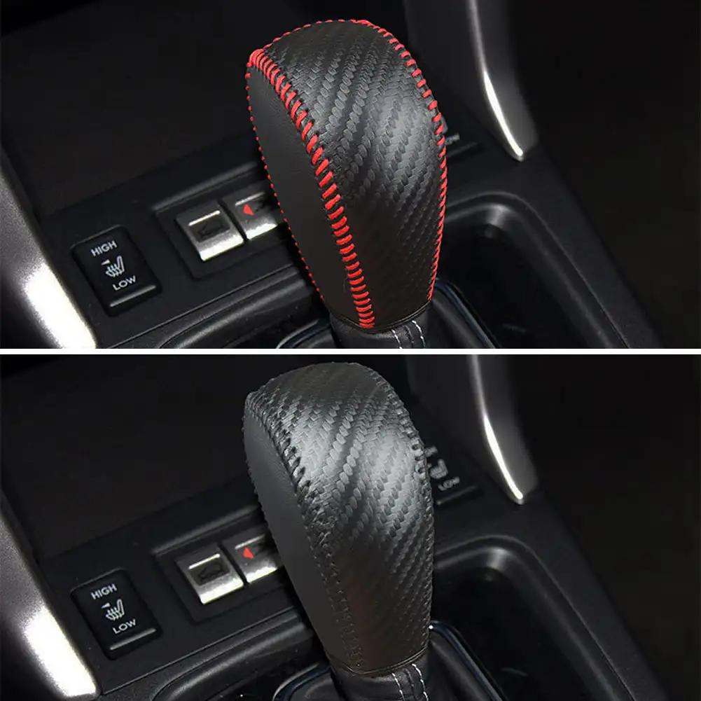 Car Leather Carbon Fiber Gear Head Collars Cover for Subaru Forester 13-18 CROSSTREK 13-14 Subaru XV 12-17 Subaru LEVORG 14-16