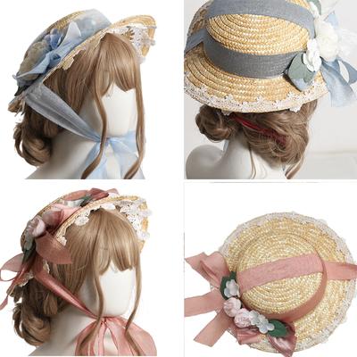 Sombrero de Ala Plana con Flor Delicada para Mujer Sombrero de Paja tipo Bonnet Sombrero de Playa para Vacaciones Dulce Plegable Sombrero Bonnet de Viaje Sombreros de Sol Sombrero a Prueba de Sol