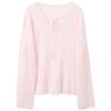 Sancai V-Neck Hollow Knit Long Sleeve Top