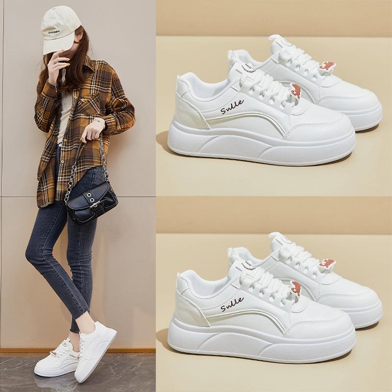 Spring White Shoes New Style of Female Students' Thick-soled High-rise Sports Shoes Casual Street Shot
