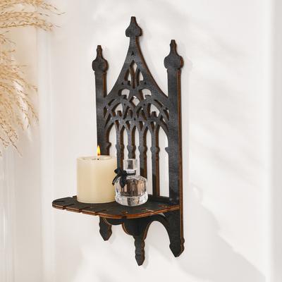 Scaffale a Parete Galleggiante Trono Gotico Supporto a Parete in Legno Nero Scaffale Espositore Decorazione Soggiorno Camera da Letto Bagno Scaffale portaoggetti