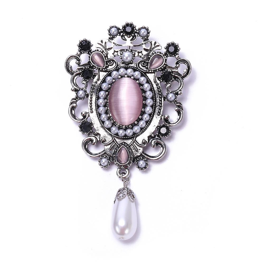 Vintage Court Antique Baroque Western Brooch Inlaid With Precious Stones Temperament Corsage Pin With Jewelry