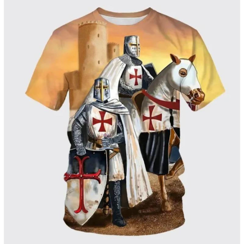 Men's 3D Printed T-Shirt Knight Pattern Print Short Sleeve O-Neck Pullover Casual Top