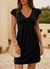 Women's European and American New Fashion Solid Color Temperament Waist V-neck Pleated Lotus Leaf Sleeve Loose Vest Skirt