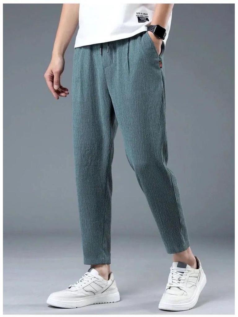 Herren Sommer Eis Seide Atmungsaktiv Schnelltrocknend Neun-Punkt Leinen Freizeithose