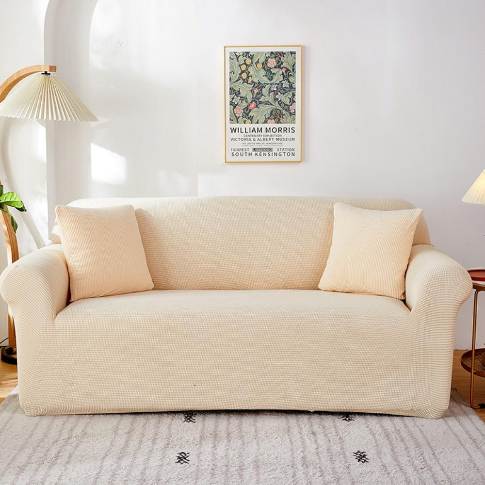 Soft Fleece Sofa Cover Full Elastic Knitted Corn Grain Pure Color Seat Cushion Cover
