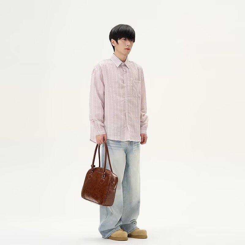 2024 Striped Long Sleeve Shirt Japanese Hong Kong Style Ins Loose Shirt Boys Summer Trendy Versatile Casual Coat