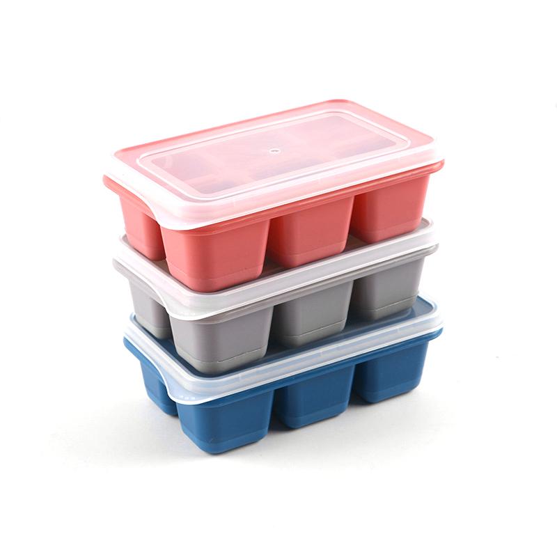 6-fackig isbollsform av silikon, BPA-fri med avtagbara lock, isform