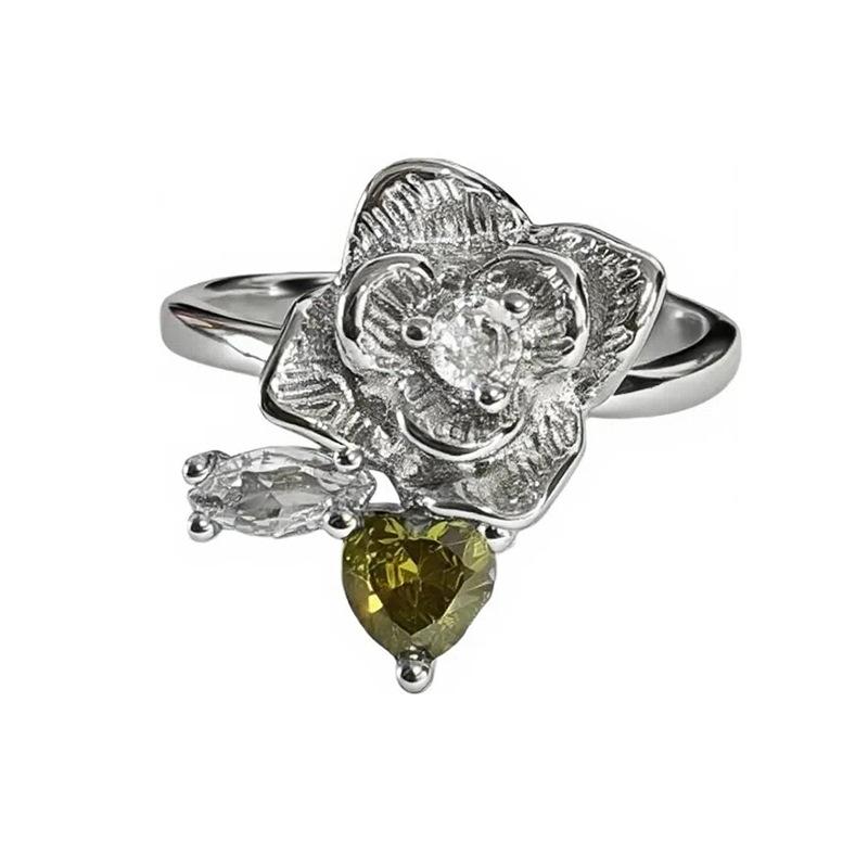 Nische Designgefühl Exquisiter Leichter Luxus Offener Ring Damen Olivgrüner Zirkon Temperament Super Flash Mode Gestapelter Zeigefingerring