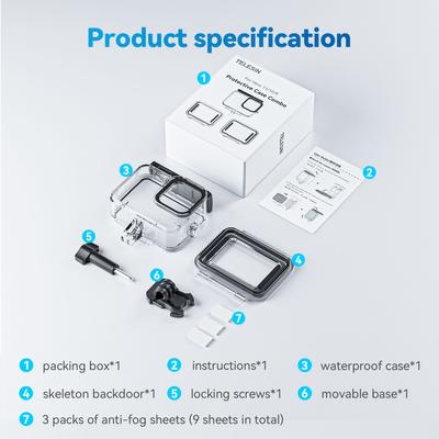 TELESIN Custodia subacquea per fotocamera sportiva Custodia impermeabile Custodia protettiva per immersione subacquea 40M