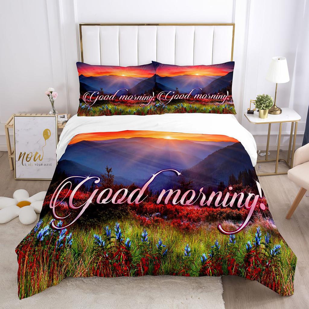 Good Morning Quilt Cover Package Microfiber Fabric Coffee Rose Cozy Breakfast Twin Size Sleep Bedding Package Double Size Queen Size King Dimension