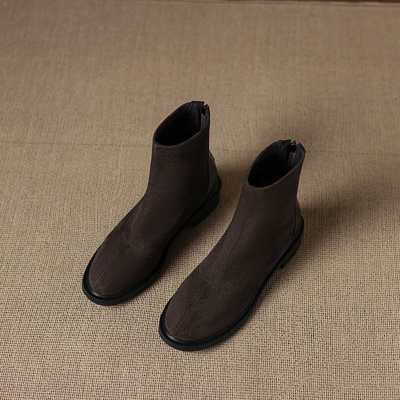 Krazing Po Flock Winter Round Toe Size 33 Chelsea Boots Size 43 Zipper Fashion Low Heels Stretch Ankle Boots