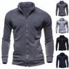 Chic Men Solid Color Stand Collar Long Sleeve Zip Up Casual Coat Jacket Outwear