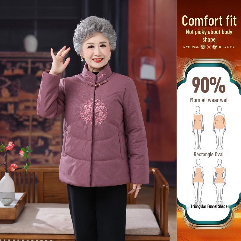 Women's Fleece Embroidered Cotton Jacket: Grandma's Thick, Warm Chinese-Style Coat for Winter