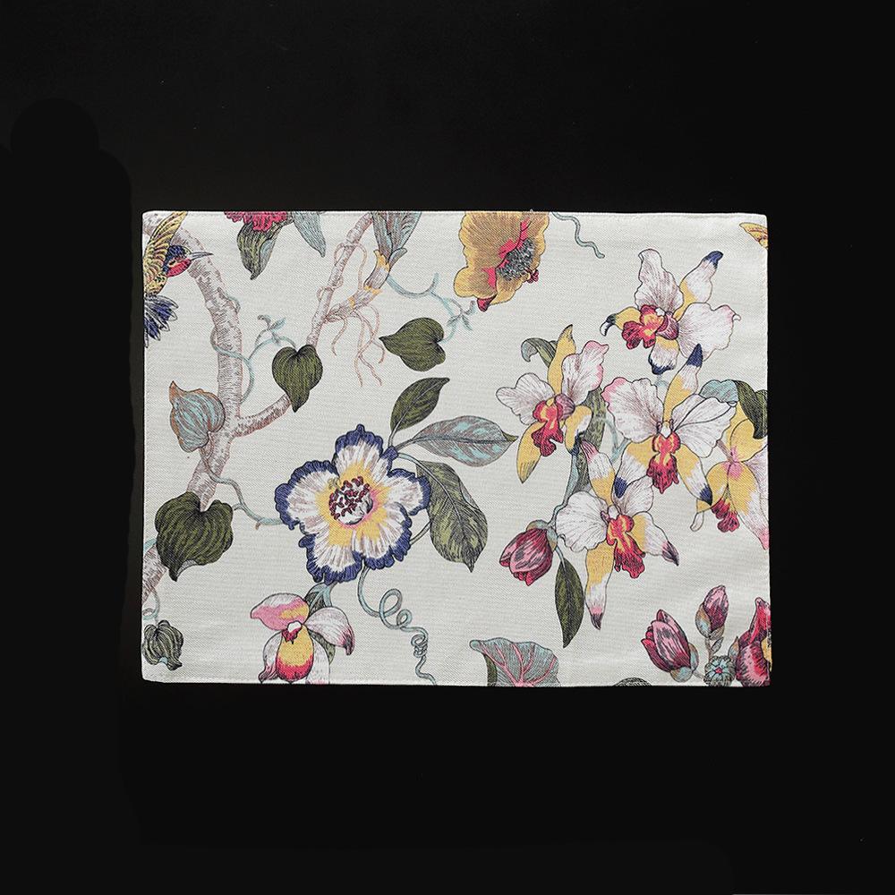 

New Chinese-style placemat Anti-scalding cotton and linen wind flower and bird printing coffee table decorative cloth tea table mat double-layer 30x40