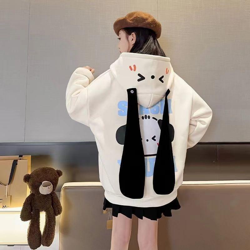 Girls' Spring Autumn Long Ears Hooded Thickened Sweatshirt - Kids' Top