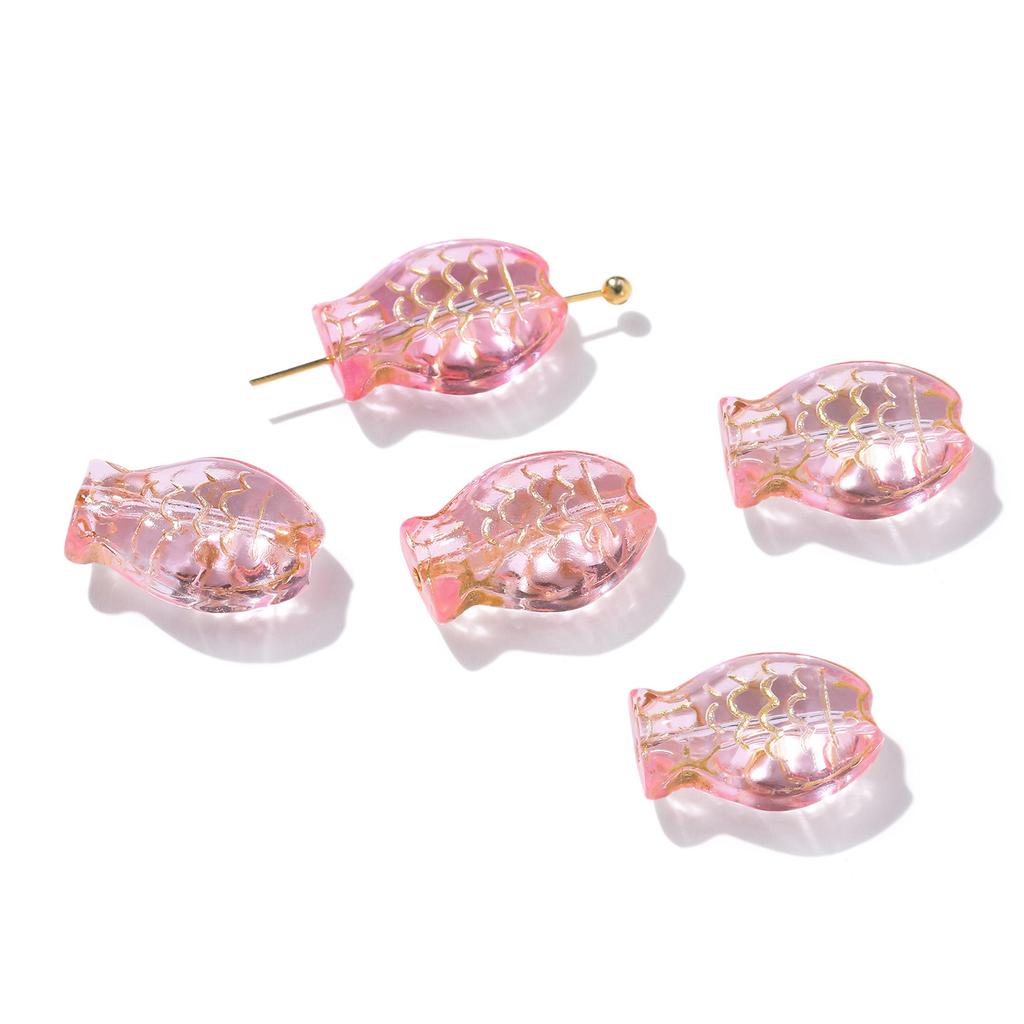 10pcs 10*14.5mm Glass Golored Small Fish Shaped Beads with Golden Edge Spacer Beads for DIY Jewelry Earrings Bracelets Supplies