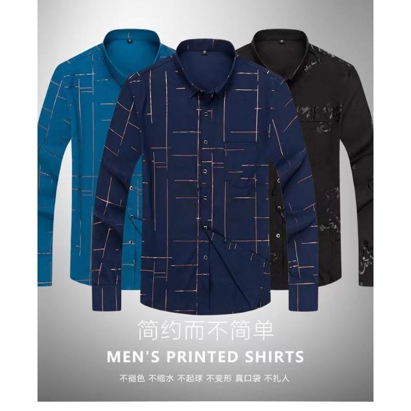 Neuer Stil Bedrucktes Eis-Seiden-Freizeit-Bequem-Mode-Vielseitig-High-End-Herren-Langarmhemd für Junge und Mittelalte