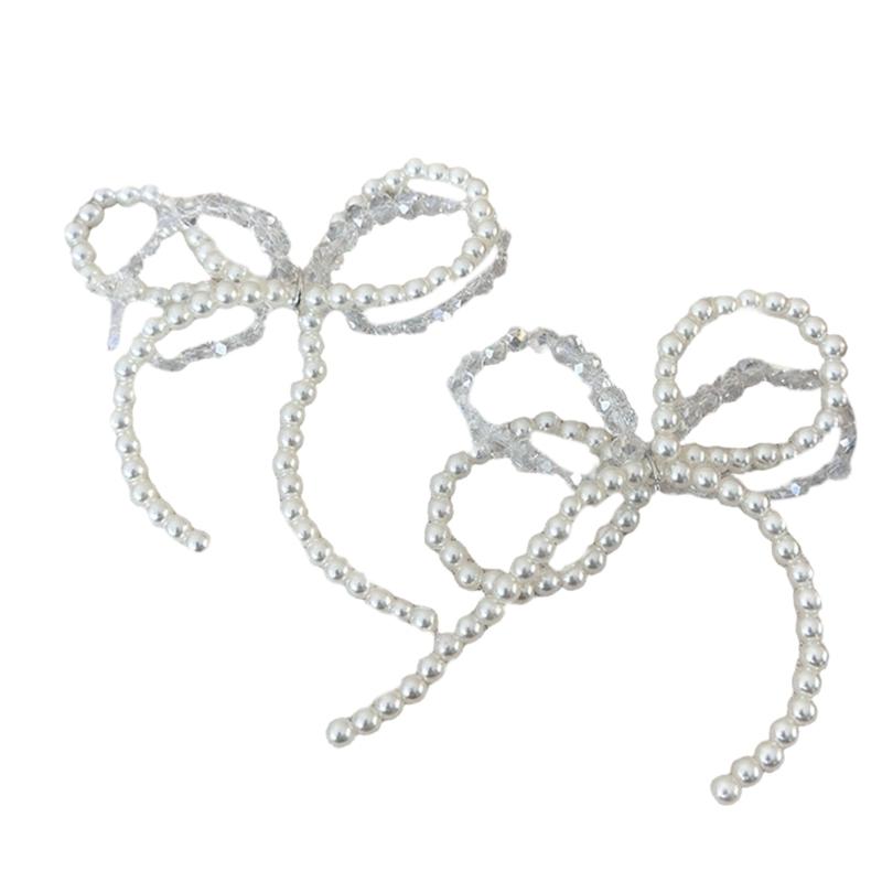 Fashionable Pearls and Silver Bead Butterfly Bowknot Pendant Portable Accessory for Parties Supplies and Office Wear