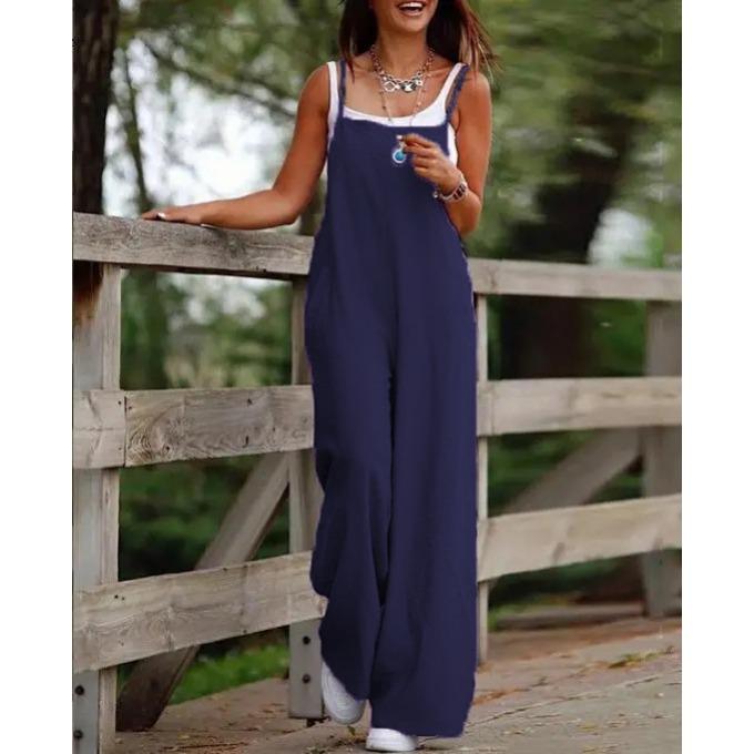 Mono recto con tirantes de algodón y lino para mujer, peto holgado con tirantes de Color sólido a la moda, con bolsillo de ocio, para verano