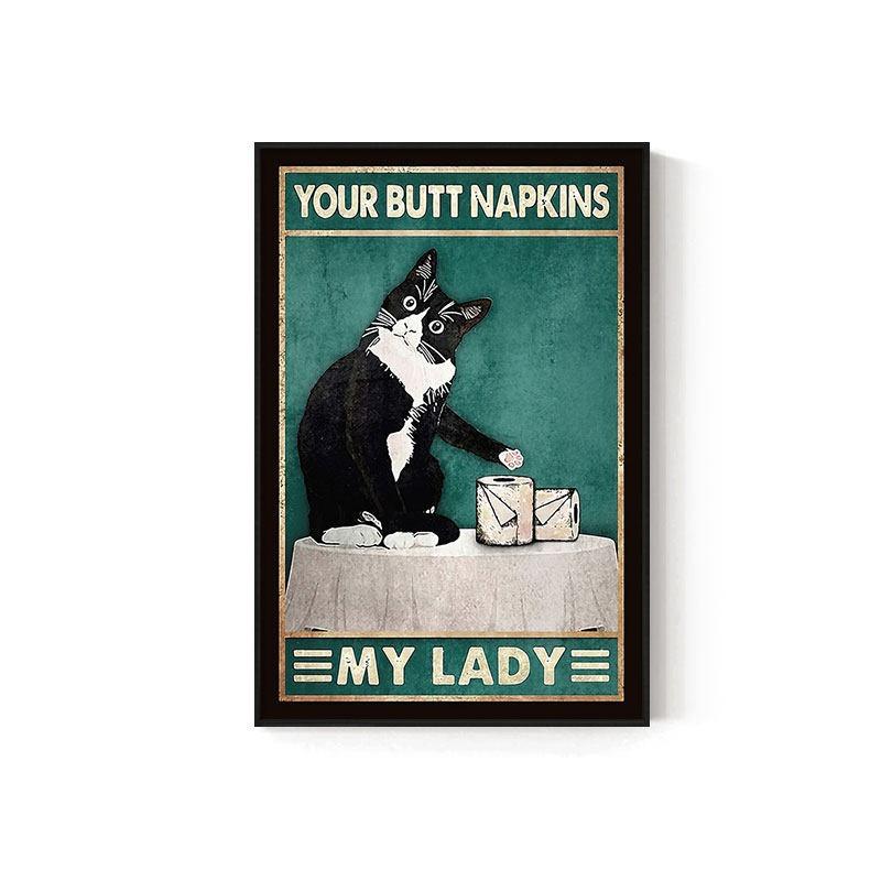 Retro Kitten Cartoon Canvas Painting Bathroom Toilet Poster Toilet Children's Room Decoration Painting for Modern Living Room Asian Style Home Decor