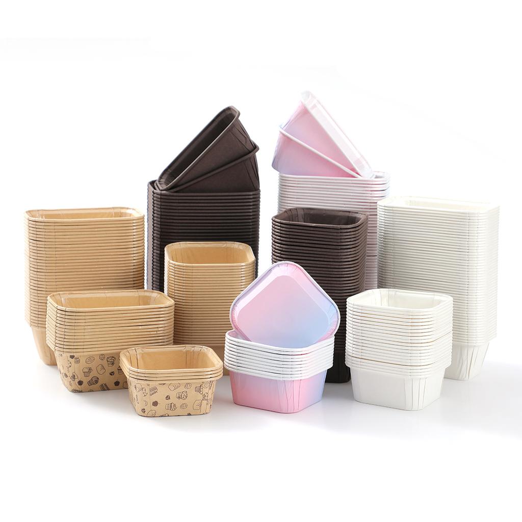 Kuchenbecher Backform, quadratisch, Einweg-Backpapier-Einsatz, Bodenblech, Brotverpackungsbox, Becher