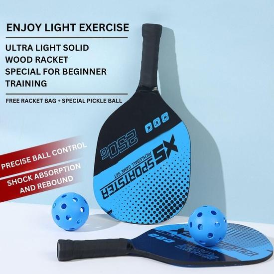 KNK Pickleball Set - 1 Wood Paddle, 2 Weatherproof Balls, and a Protective Cover - Light Blue